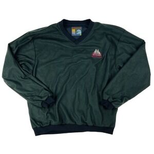 VTG FORRESTER'S Outerwear Green & Black Houndstooth‎ Lined Golf V-Neck Sweater L